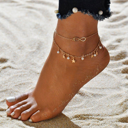 Estela – Bracelet de Cheville avec Perles, Étoiles et Symbole d'Infini