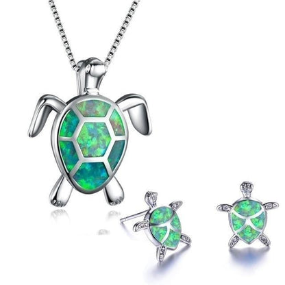 Kailea – Parure Tortue en Opale et Argent (Collier + Boucles d’Oreilles)