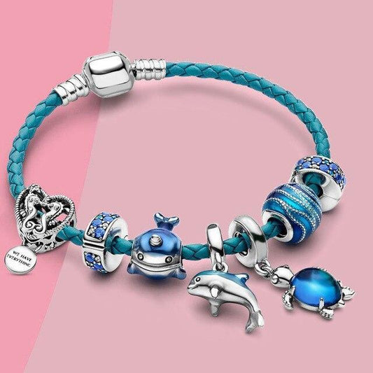 Oceano – Bracelet en Cuir et Argent avec Charmes Marins