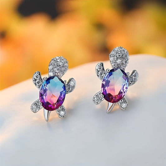 Talia – Boucles d'Oreilles Tortue de Mer en Argent et Cubic Zirconia
