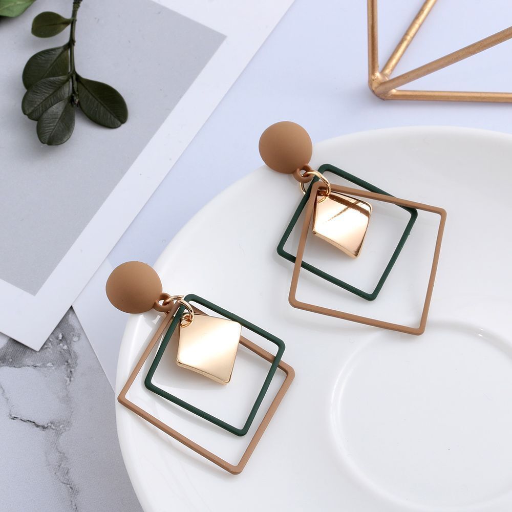 Géométriques Boucles d'Oreilles en Forme de Goutte - Boucles d'Oreilles Carrées Creuses