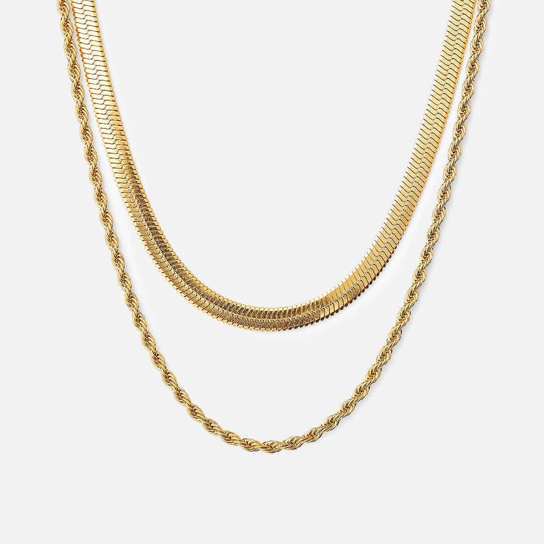 Tiana – Collier Corde Torsadée & Serpent Plat Doré 18K