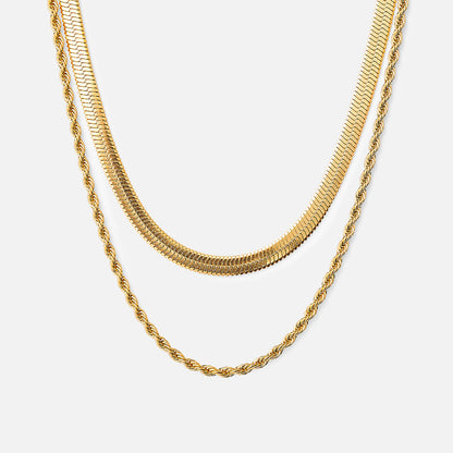 Tiana – Collier Corde Torsadée & Serpent Plat Doré 18K