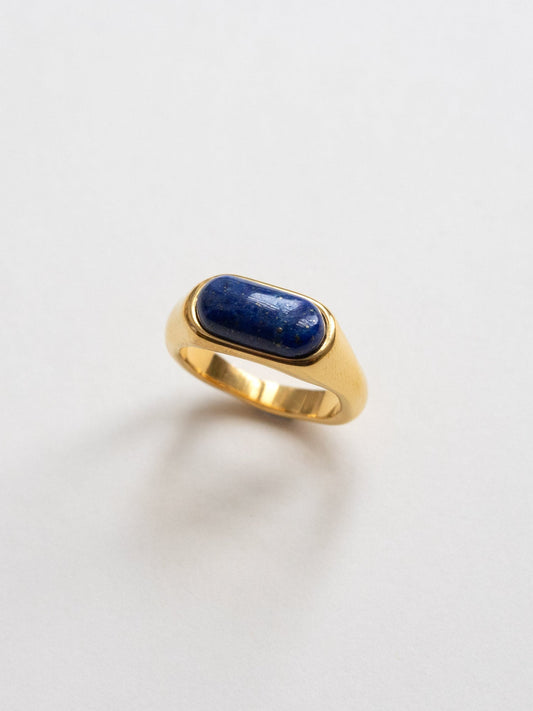 Aria - Bague en or lisse avec pierre bleue