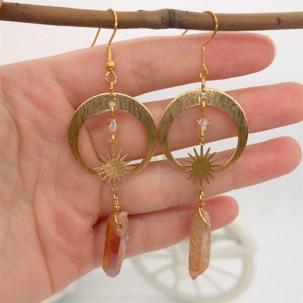Homa - Boucles d'oreilles Lune Croissante en Quartz Mandarine