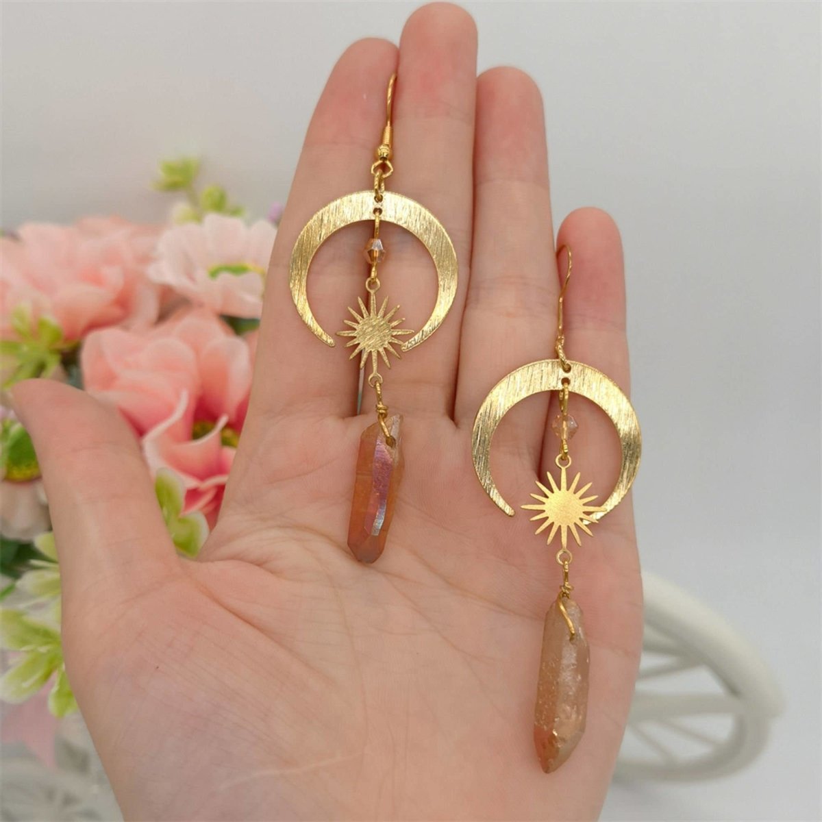 Homa - Boucles d'oreilles Lune Croissante en Quartz Mandarine
