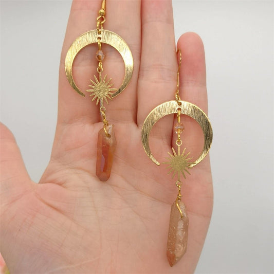 Homa - Boucles d'oreilles Lune Croissante en Quartz Mandarine