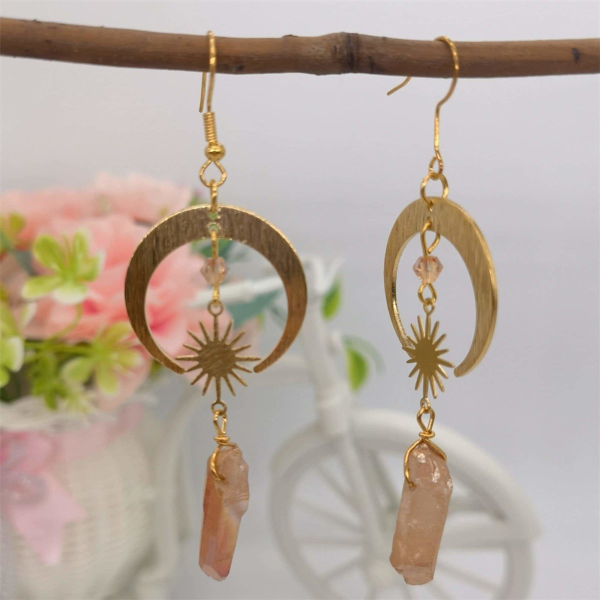 Homa - Boucles d'oreilles Lune Croissante en Quartz Mandarine