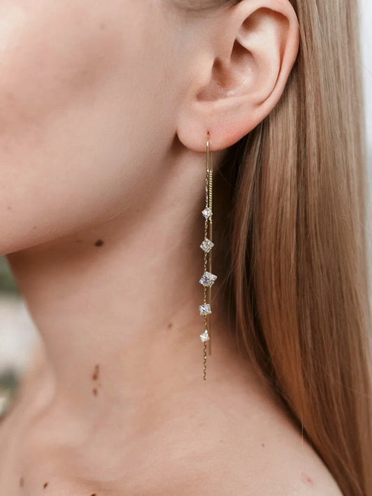 Jandi - Boucles d'oreilles Gouttes de Cristal Suspendues