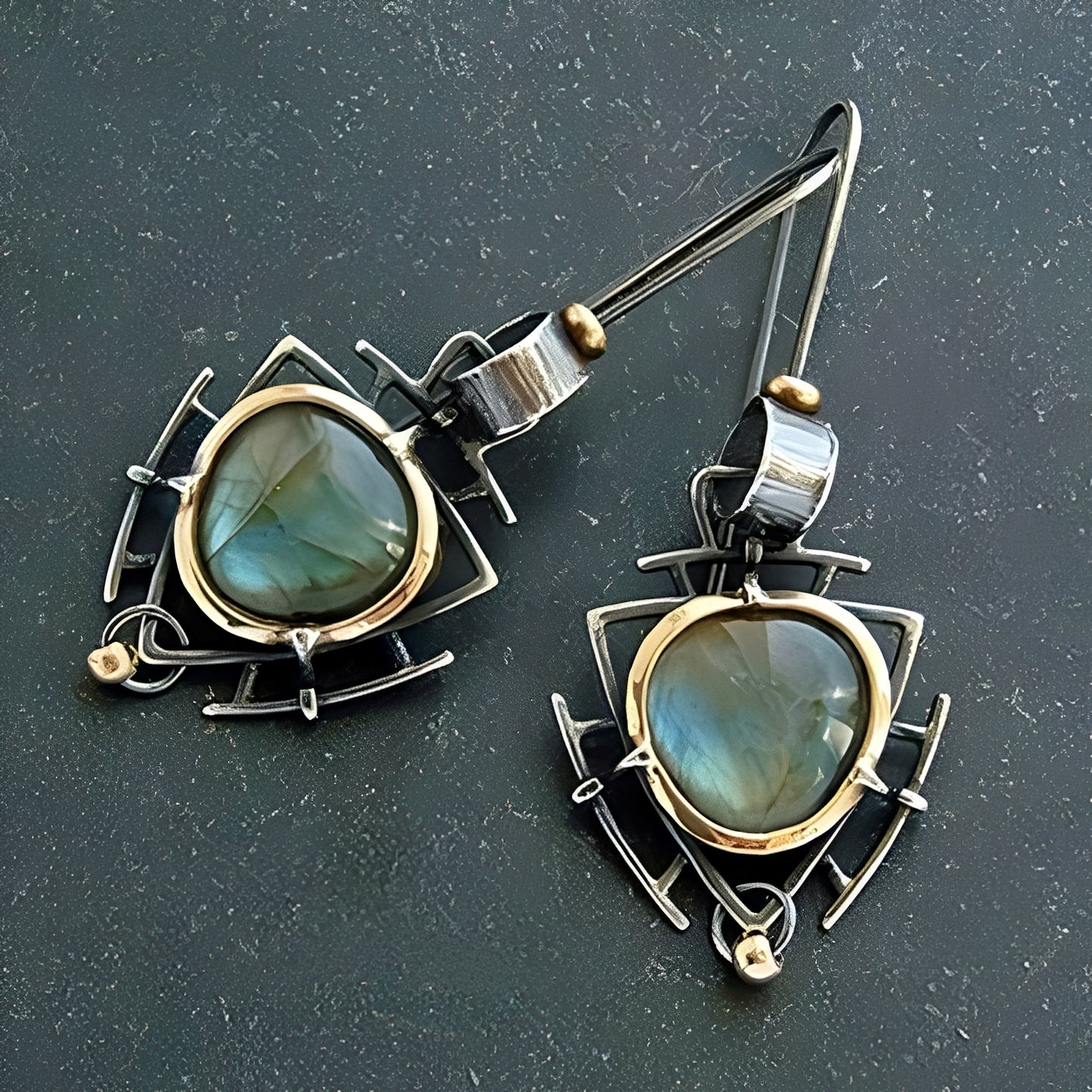 Lydie – Boucles Labradorite Argent & Or