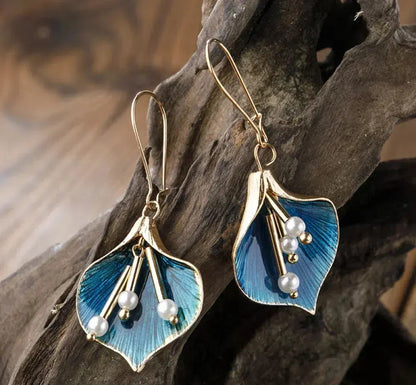 Nayeli – Boucles d’Oreilles Lotus Bleu en Argent Vintage