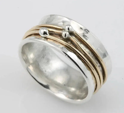 Grâce étincelante - Bague vintage en or et argent avec finition radieuse