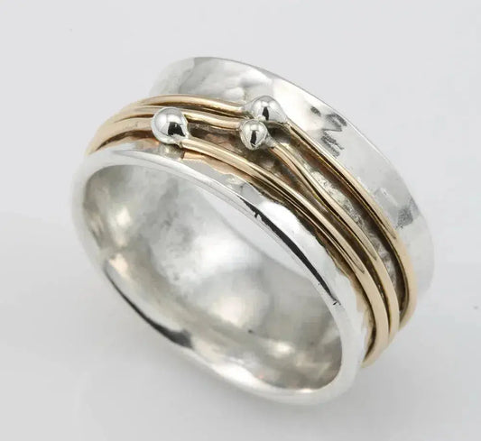 Grâce étincelante - Bague vintage en or et argent avec finition radieuse